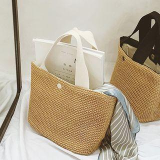 Contrast Handle Woven Handbag