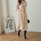 Crew-neck Pleated-panel Knit Dress