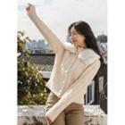 Faux-fur Collar Cable-knit Cardigan Ivory - One Size