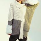 Irregular Two-tone Cable Knit Panel Sweater