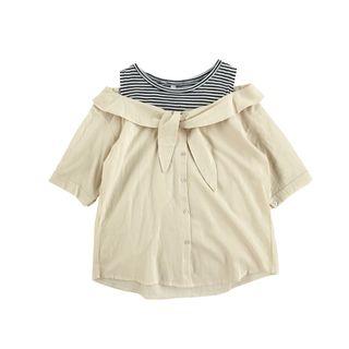 Stripe Mock Two-piece Short-sleeve Shirt