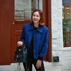 Collared Woolen Bomber Jacket Blue - One Size