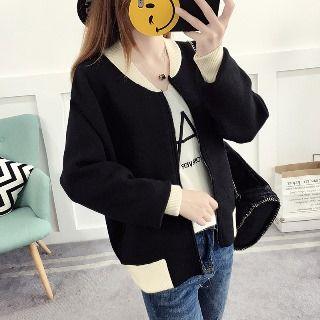 Contrast-trim Embroidery Zip Jacket