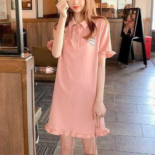 Pig Embroidered Short-sleeve Collared T-shirt Dress