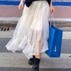 Shirred Midi A-line Skirt White - One Size