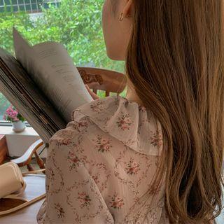 Buttoned Bloom Chiffon Blouse Beige - One Size