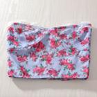 Strapless Floral Cropped Top Red Flowers - White - One Size