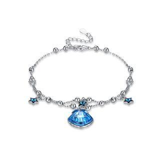 925 Sterling Silver Shell Star Bracelet With Blue Austrian Element Crystal Silver - One Size