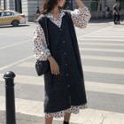 Long-sleeve Tie-waist Dotted Midi Dress / Sleeveless Buttoned Mini Knit Dress