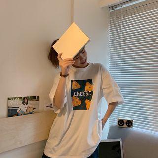 Cheese Print Short-sleeve Round Neck T-shirt