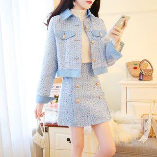 Set: Cropped Tweed Button Jacket + Tweed Mini Skirt