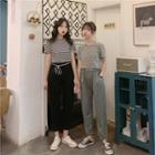 Striped Short-sleeve T-shirt / Chiffon Harem Pants