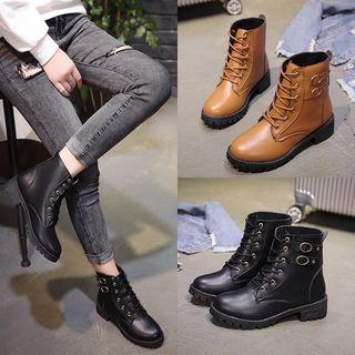 Lace-up Belted Short Boots