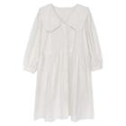 Ruffle Trim Collar Midi A-line Shirt Dress White - One Size