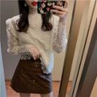 Frill Trim Lace Top / High-waist Padded Skirt