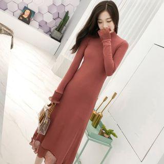 Mesh Hem Bell-sleeve Midi A-line Dress