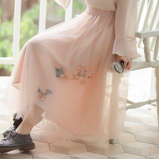 Floral Embroidered Mesh Skirt