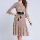 Tasseled Elbow-sleeve A-line Lace Dress