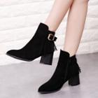 Chunky Heel Buckled Fringed Ankle Boots