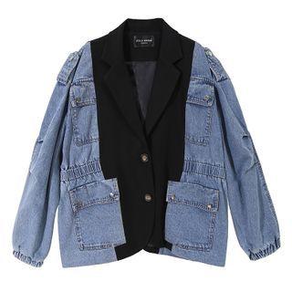 Denim Panel Blazer Blue & Black - One Size