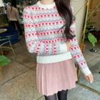 Crew-neck Flower-pattern Sweater