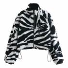 Stand-collar Zebra Print Fleece Cropped Jacket
