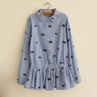Whale Print Gathered Waist Shirt