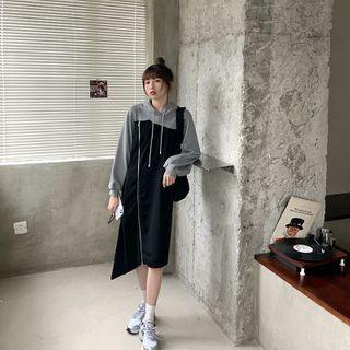 Irregular Hem Hooded Long-sleeve Midi T-shirt Dress