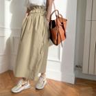 Band-waist Maxi Surplice-wrap Skirt Beige - One Size