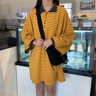 Striped Long-sleeve Polo Shirt Dress