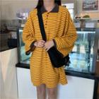Striped Long-sleeve Polo Shirt Dress