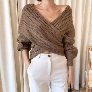 Cropped Wrapped Cable-knit Top