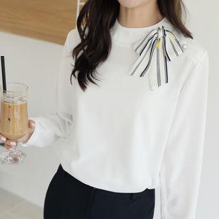 Mock-neck Tie-detail Top