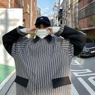 Collared Striped Snap Button Coat