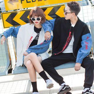 Couple Matching Denim Sleeve Zip-up Jacket