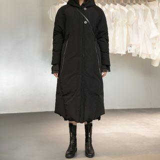 Two Button Padding Long Jacket Black - One Size