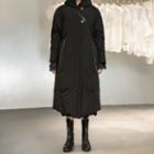 Two Button Padding Long Jacket Black - One Size