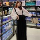 Set: Lettering Long-sleeve T-shirt + Midi Suspender Dress