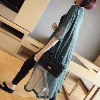 Pocketed Elbow-sleeve Long Cardigan