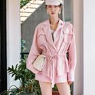Set: Pocket Detail Drawstring Blouse + Shorts