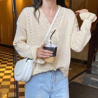 Long-sleeve Knit Button-up Top