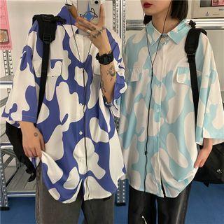 Short-sleeve Print Button-up Shirt