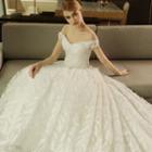 Feather Embroidered Off-shoulder Wedding Ball Gown