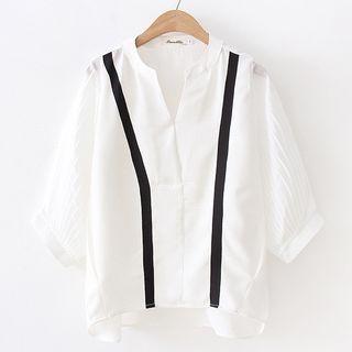 3/4-sleeve Contrast Panel Chiffon Top