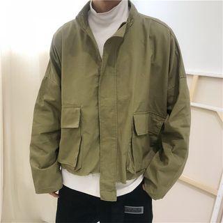 Plain Pocketed Long-sleeve Jacket