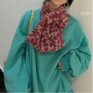 Leopard Print Furry Scarf Leopard - Pink - One Size