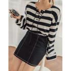 Lace-up Front Stripe Top