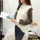Panel Sleeve Mock Neck Cable Knit Top