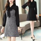 Ribbon Tweed Long-sleeve Mini Dress