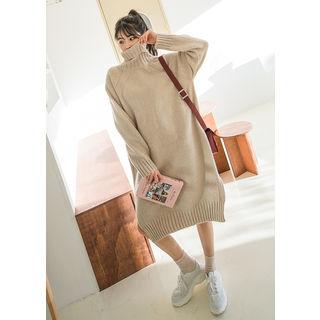 Tall Size Turtle-neck Midi Knit Dress